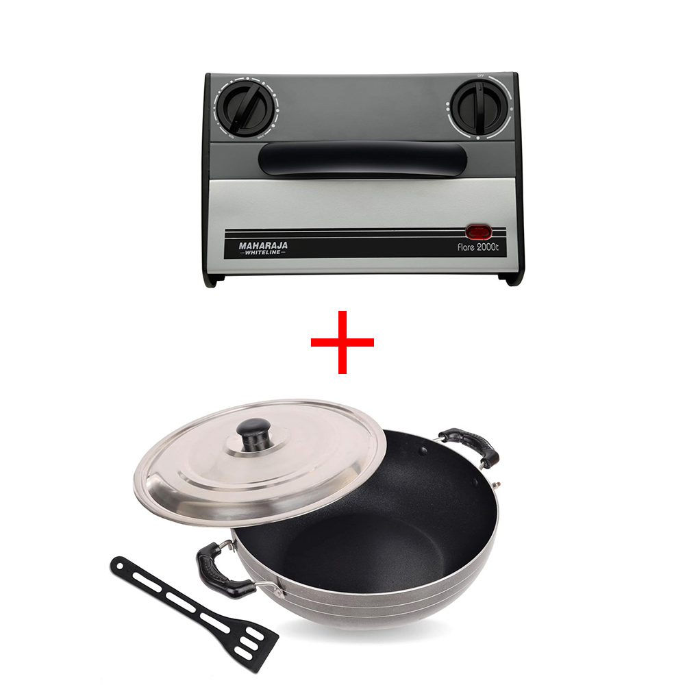 Maharaja Whiteline Flare 2000-Watt Heat Convector Room Heater + Nelkon Nonstick Deep Kadhai Stainless Steel (Large 235 mm)