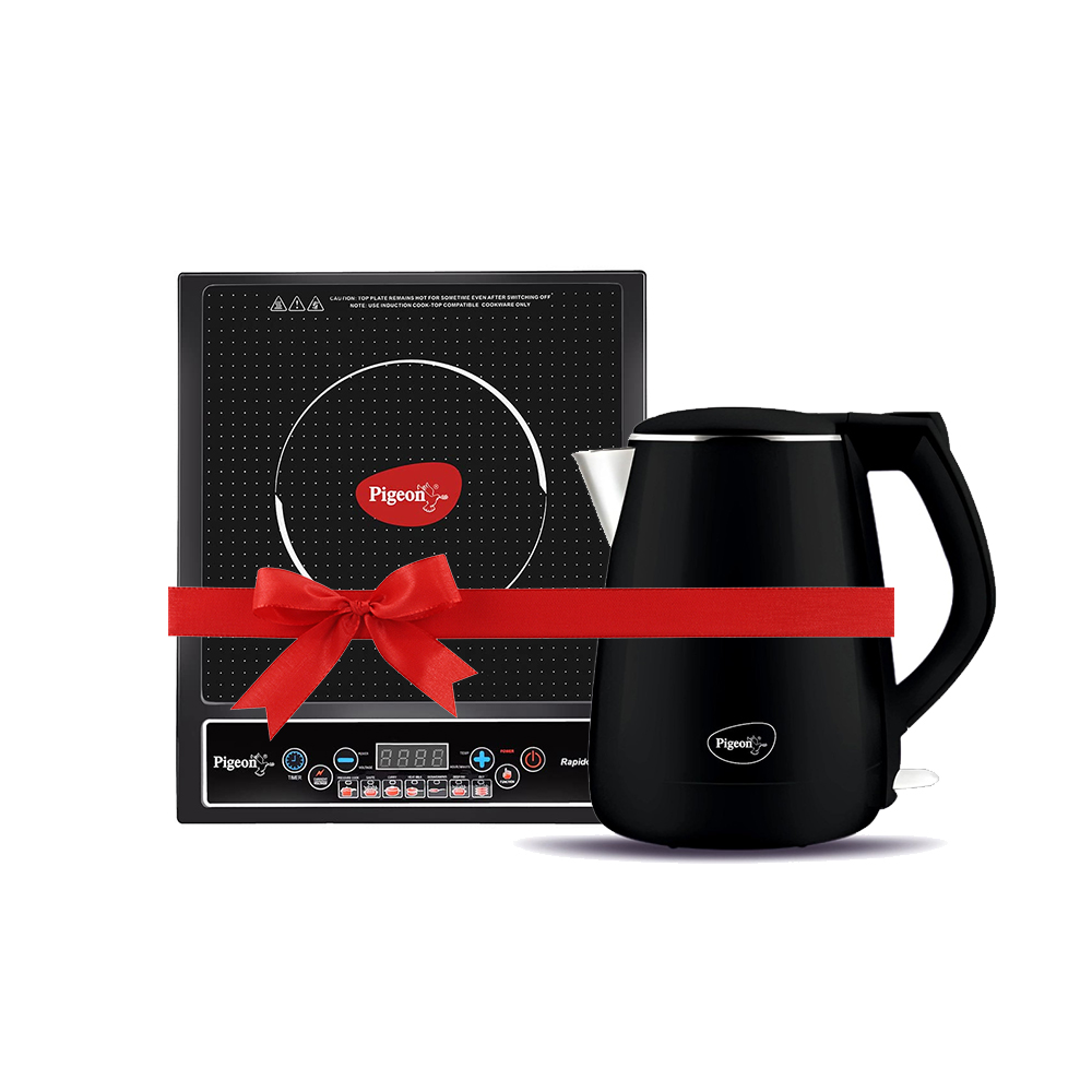Pigeon Copper Coil Rapido Cute Induction Cooktop + Pigeon Spark 1.2 Ltr