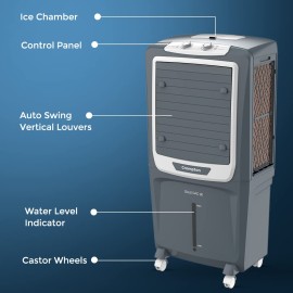 Crompton Gale DAC Desert Air Cooler- 90L, with Everlast Pump, 4-Way Air Deflection and Honeycomb pads, Grey, (ACGC-GALEDAC90)