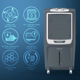 Crompton Gale DAC Desert Air Cooler- 90L, with Everlast Pump, 4-Way Air Deflection and Honeycomb pads, Grey, (ACGC-GALEDAC90)
