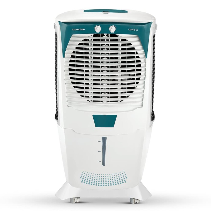 Crompton Ozone Desert Air Cooler- 55L with Everlast Pump, Auto Fill, 4-Way Air Deflection and High Density Honeycomb pads, White & Teal
