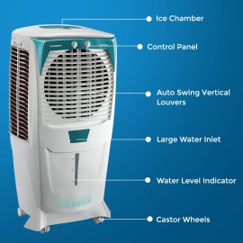 Crompton Ozone Desert Air Cooler- 55L with Everlast Pump, Auto Fill, 4-Way Air Deflection and High Density Honeycomb pads, White & Teal