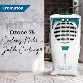 Crompton Ozone Desert Air Cooler- 75L with Everlast Pump, Auto Fill, 4-Way Air Deflection and High Density Honeycomb Pads White & Teal
