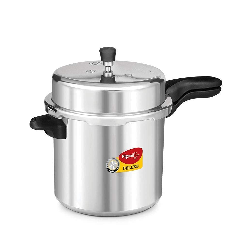 Pigeon Deluxe Aluminium Outer Lid Pressure Cooker, 12 Litres, Silver