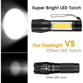 Crentila Emergency Lights Rechargeable Portable Mini Torch 150 Lumens Adjustable Small LED Flashlight with 3 Zoomable Focus Modes Super Bright Torches for Hiking, Camping and Outdoor Night Travelling