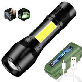 Crentila Emergency Lights Rechargeable Portable Mini Torch 150 Lumens Adjustable Small LED Flashlight with 3 Zoomable Focus Modes Super Bright Torches for Hiking, Camping and Outdoor Night Travelling