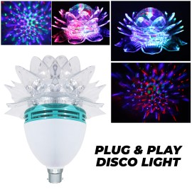 Moozmob 360 Degree Rotating Lotus Bulb for Home Decor Bedroom Birthday and Party Multicolor Disco Bulb (Pack of 1, 3Watt)