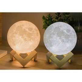 3D Rechargeable Moon Lamp with Touch Control Adjust Brightness with Wooden Stand