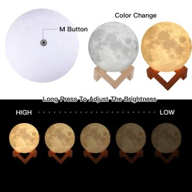3D Rechargeable Moon Lamp with Touch Control Adjust Brightness with Wooden Stand