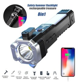 Torch Light, LED 3W Torch Light Rechargeable Torch Flashlight, Long Distance Beam Range Car Rescue Torch with Hammer Window Glass and Seat Belt Cutter Built
