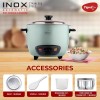 Pigeon Inox Rice Cooker with Double pot, 1 liters Stainless Steel Lid 400 Watts 2 Steel Cooking Pot Measuring Cup Spatula Energy Efficient Cooking