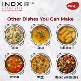 Pigeon Inox Rice Cooker with Double pot, 1 liters Stainless Steel Lid 400 Watts 2 Steel Cooking Pot Measuring Cup Spatula Energy Efficient Cooking