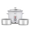 Pigeon Joy Rice Cooker with Double pot, 0.6 liters (White) Stainless Steel Lid 350 Watts 2 Aluminium Cooking Pots Measuring Cup Spatula Energy Efficient Cooking