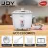 Pigeon Joy Rice Cooker with Double pot, 0.6 liters (White) Stainless Steel Lid 350 Watts 2 Aluminium Cooking Pots Measuring Cup Spatula Energy Efficient Cooking