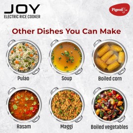 Pigeon Joy Rice Cooker with Double pot, 0.6 liters (White) Stainless Steel Lid 350 Watts 2 Aluminium Cooking Pots Measuring Cup Spatula Energy Efficient Cooking