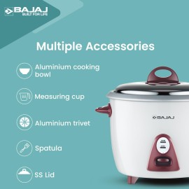 Bajaj Majesty New RCX 3 Multifunction Rice Cooker with Keep Warm Function, 1.5 Liters, 350W, White and Pink