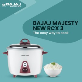 Bajaj Majesty New RCX 3 Multifunction Rice Cooker with Keep Warm Function, 1.5 Liters, 350W, White and Pink