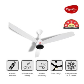 Pigeon Fantastic 1200mm BLDC Ceiling Fan with Remote Energy Efficient Ceiling Fan Ceiling fan for Living Room High Air Delivery with LED Indicators (White)