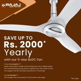 Bajaj Arioso Luxe 1200mm (48") BLDC Ceiling Fans for Home BEE 5 stars Rated Energy Efficient Ceiling Fan Aerodynamically Designed Blades Adjustable Canopy RF Remote 2-Yr Warranty White & Silver