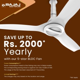 Bajaj Arioso Luxe 1200mm (48") BLDC Ceiling Fans for Home BEE 5-star Rated Energy Efficient Ceiling Fan Aerodynamically Designed Blades Adjustable Canopy RF Remote 2-Yr Warranty White