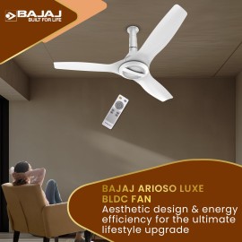 Bajaj Arioso Luxe 1200mm (48") BLDC Ceiling Fans for Home BEE 5-star Rated Energy Efficient Ceiling Fan Aerodynamically Designed Blades Adjustable Canopy RF Remote 2-Yr Warranty White