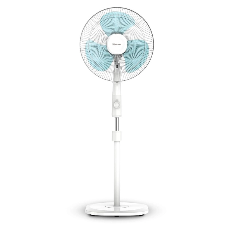 Bajaj Armor Series Fuzion 400mm Pedestal Fan for Home Dura Breeze Pro Technology 3 Years Comprehensive Warranty Surge Protection 100% Copper Motor High Air Delivery - White BlueTint