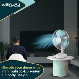 Bajaj Armor Series Fuzion 400mm Table Fan for Home DuraBreeze Pro Technology 3 Years Comprehensive Warranty Surge Protection 100% Copper Motor High Air Delivery - White BlueTint