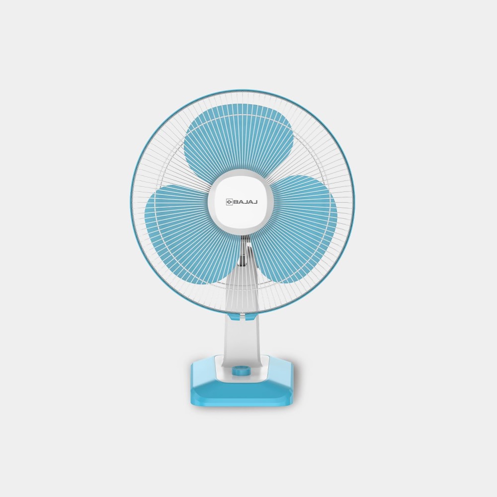 Bajaj Robusto 400mm Oscillating Table Fan for Home DuraBreezeTM Technology 3Years Comprehensive Warranty Surge Protection 100% Copper Motor High Air Delivery |Modern Decor Icy Blue & White