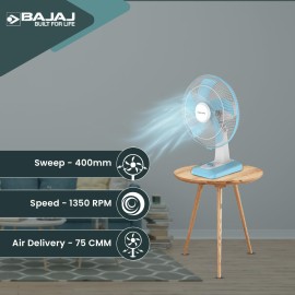 Bajaj Penta Robusto 400mm Oscillating Table Fan for Home DuraBreezeTM Technology 3Years Comprehensive Warranty Power of 5 Blades 100% Copper Motor High Air Delivery Modern Decor