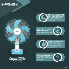 Bajaj Penta Robusto 400mm Oscillating Table Fan for Home DuraBreezeTM Technology 3Years Comprehensive Warranty Power of 5 Blades 100% Copper Motor High Air Delivery Modern Decor