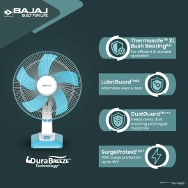 Bajaj Penta Robusto 400mm Oscillating Table Fan for Home DuraBreezeTM Technology 3Years Comprehensive Warranty Power of 5 Blades 100% Copper Motor High Air Delivery Modern Decor