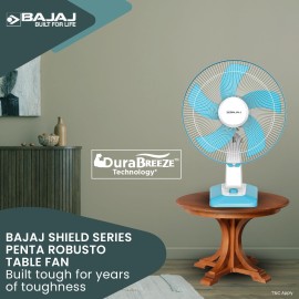 Bajaj Penta Robusto 400mm Oscillating Table Fan for Home DuraBreezeTM Technology 3Years Comprehensive Warranty Power of 5 Blades 100% Copper Motor High Air Delivery Modern Decor