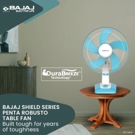 Bajaj Penta Robusto 400mm Oscillating Table Fan for Home DuraBreezeTM Technology 3Years Comprehensive Warranty Power of 5 Blades 100% Copper Motor High Air Delivery Modern Decor