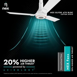 NNEX Glyde A70 BLDC 1200 mm BEE 2 Star Rated Premium Ceiling Fan 20% Higher Air Thrust 2-Yr Warranty, Cotton White