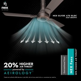 NNEX Glyde A70 BLDC 1200 mm BEE 2 Star Rated Premium Ceiling Fan 20% Higher Air Thrust 2-Yr Warranty, Mist Brown	