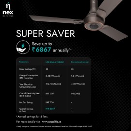 NNEX Glyde A70 BLDC 1200 mm BEE 2 Star Rated Premium Ceiling Fan 20% Higher Air Thrust 2-Yr Warranty, Mist Brown	