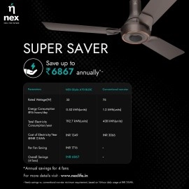 NNEX Glyde A70 BLDC 1200 mm BEE 2 Star Rated Premium Ceiling Fan 20% Higher Air Thrust 2-Yr Warranty, Mist Brown	