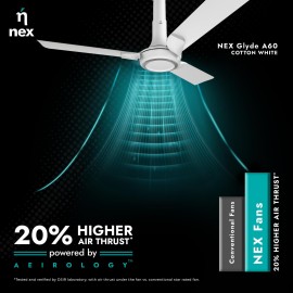 NNEX Glyde A60 1200 mm BEE 2 Star Rated Premium Ceiling Fan 20% Higher Air Thrust 2-Yr Warranty, Cotton White