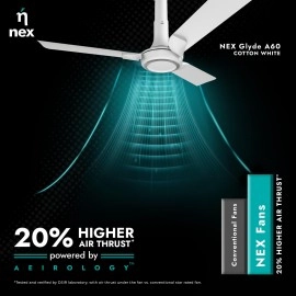 NNEX Glyde A60 1200 mm BEE 2 Star Rated Premium Ceiling Fan 20% Higher Air Thrust 2-Yr Warranty, Cotton White