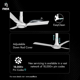 NNEX Glyde A60 1200 mm BEE 2 Star Rated Premium Ceiling Fan 20% Higher Air Thrust 2-Yr Warranty, Cotton White