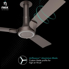 NNEX Glyde A60 1200 mm BEE 2 Star Rated Premium Ceiling Fan 20% Higher Air Thrust 2-Yr Warranty, Mist Brown