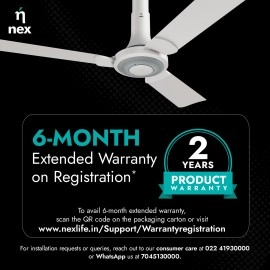 NNEX Glyde A40 1200 mm BEE 2 Star Rated Premium Ceiling Fan 20% Higher Air Thrust 2-Yr Warranty, Snow White NNEX Glyde A40 1200 mm BEE 2 Star Rated Premium Ceiling Fan 20% Higher Air Thrust 2-Yr Warranty, Snow White