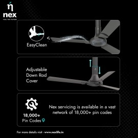 NNEX Glyde A40 1200 mm BEE 2 Star Rated Premium Ceiling Fan 20% Higher Air Thrust 2-Yr Warranty, Granite Grey