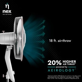 NNEX Glyde A5 400mm Pedestal Fan for Home 2 Years Warranty Power of 3 Blades 20% Higher Air Thrust 100% Copper Motor - White