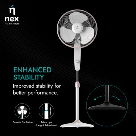 NNEX Glyde A5 400mm Pedestal Fan for Home 2 Years Warranty Power of 3 Blades 20% Higher Air Thrust 100% Copper Motor - White