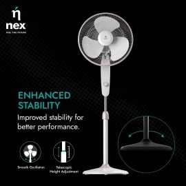NNEX Glyde A5 400mm Pedestal Fan for Home 2 Years Warranty Power of 3 Blades 20% Higher Air Thrust 100% Copper Motor - White