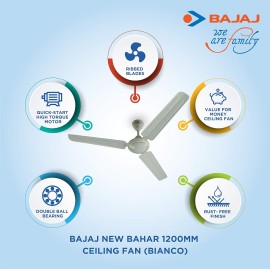 Bajaj New Bahar 1200mm Ceiling Fan (Ivory, Bianco)
