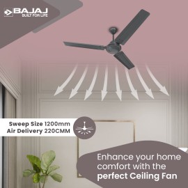 Bajaj Classico 12S1 1200mm (48") Ceiling Fans for Home BEE Star Rated Energy Efficient Ceiling Fan Thermatuff Technology 100% Copper Motor HighSpeed