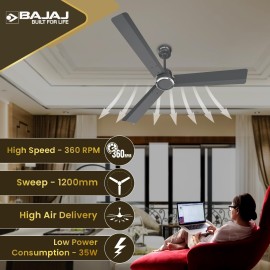 Bajaj Classico Sleek Plus 1200 mm Coal Grey 3 Blade Ceiling Fan