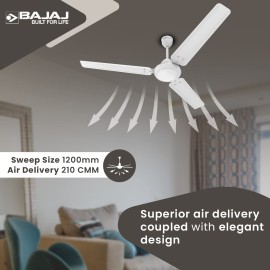 Bajaj Durato 12S1 1200Mm (48") Ceiling Fans Highspeed 400 Rpm 3-Yr Warranty White